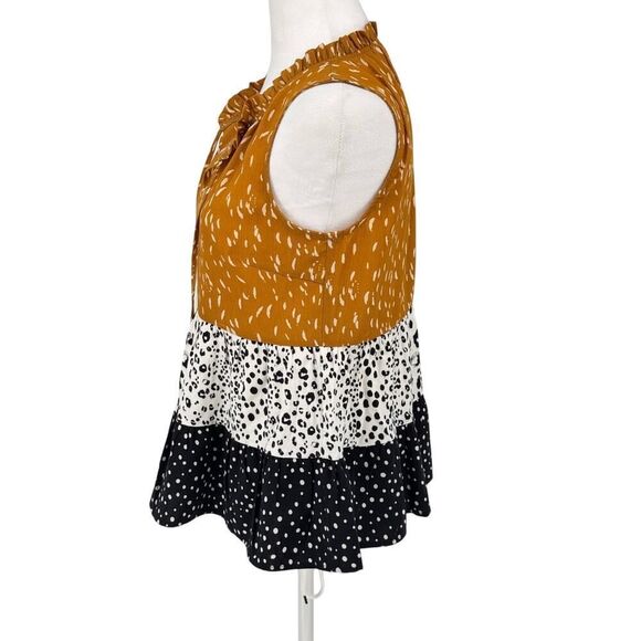 THML Women's Sleeveless Ruffle Peplum Top XS Tiered Animal Dot Print Boho Blouse - Picture 4 of 12